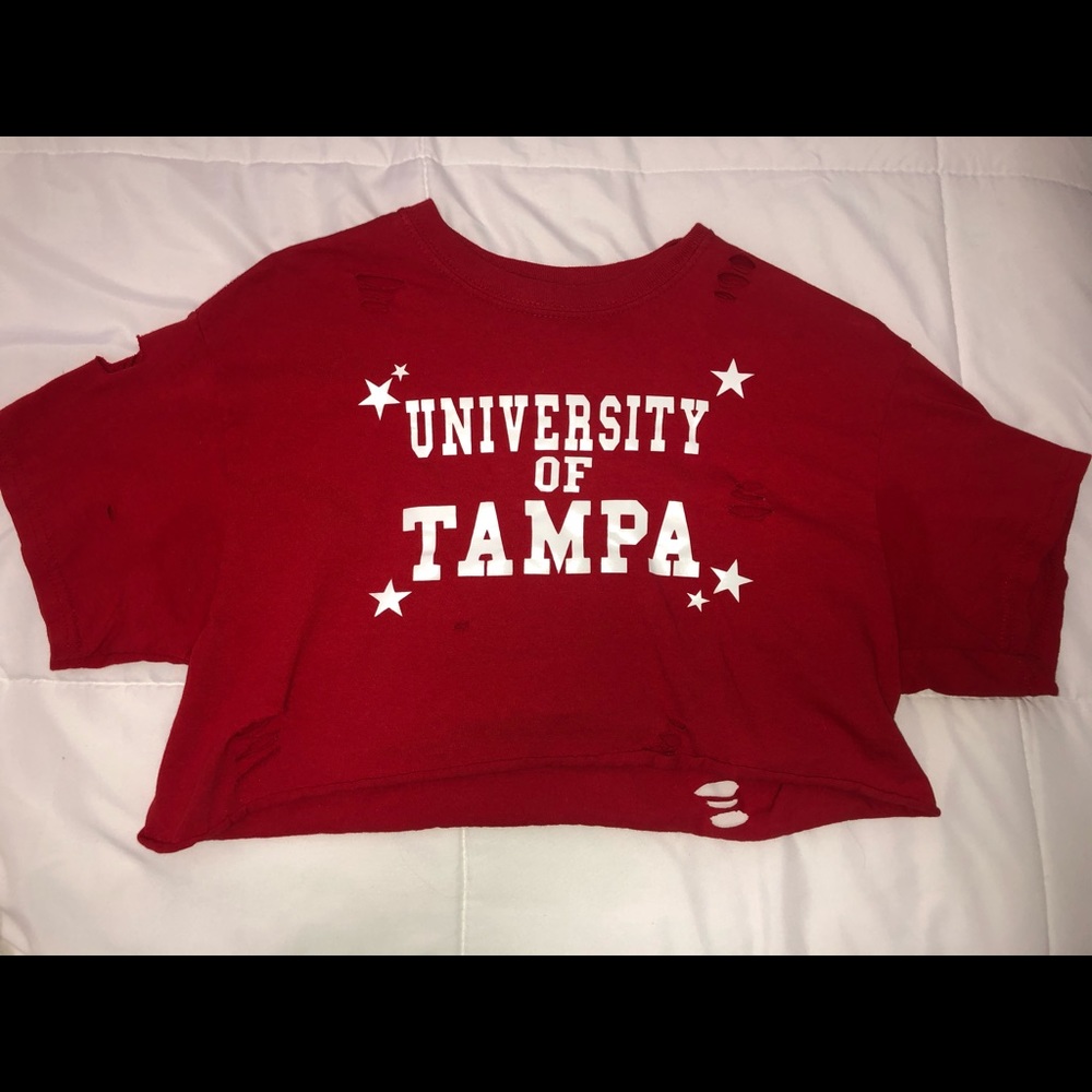 UNIVERSITY OF TAMPA CROPPED DISTRESSED T SHIRT